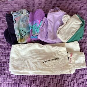 Bundle of Six Girls Long Sleeve Tops  Size 8 And One Pair White Skinny Jeans